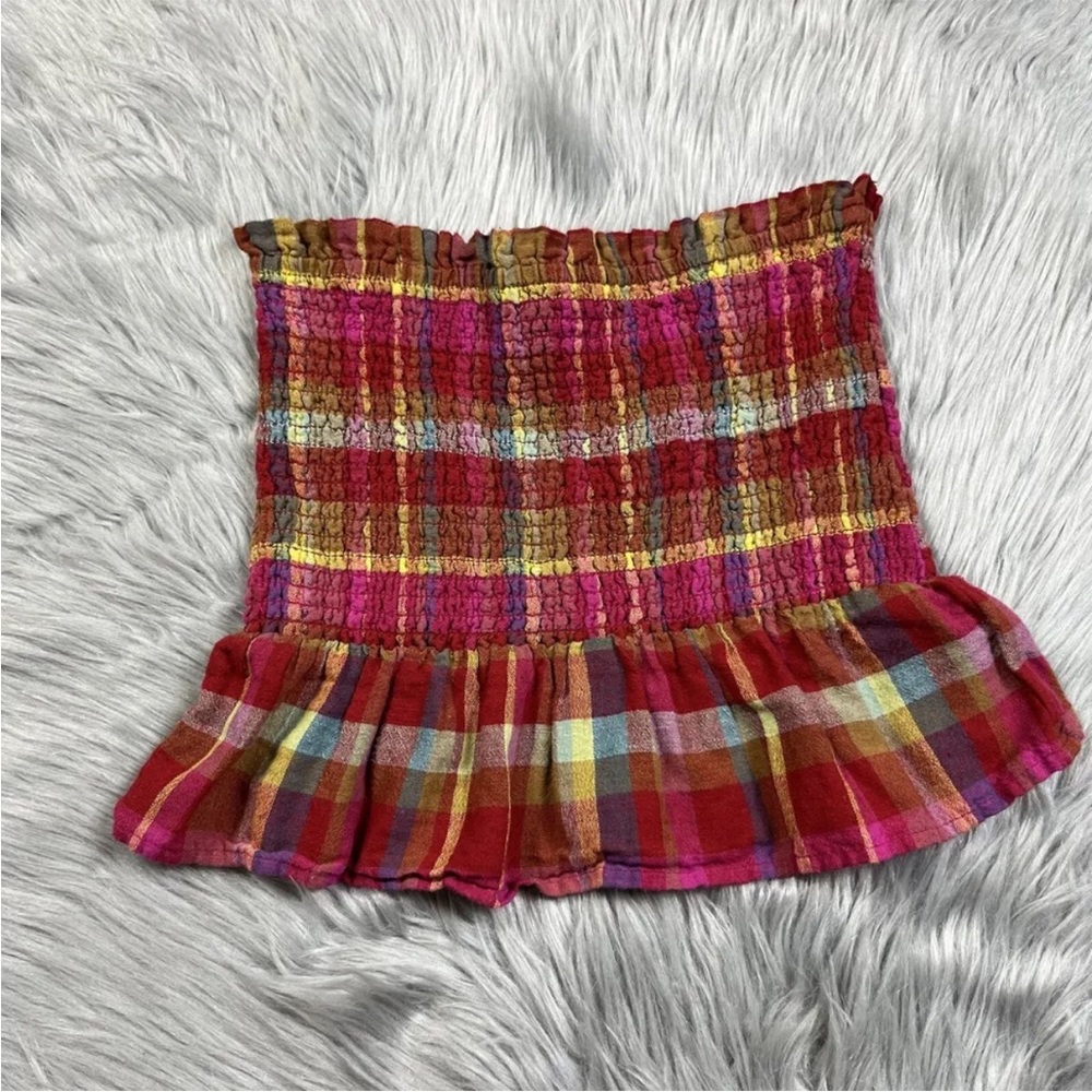 American Eagle Rainbow Plaid Smocked Tube Top Size XS